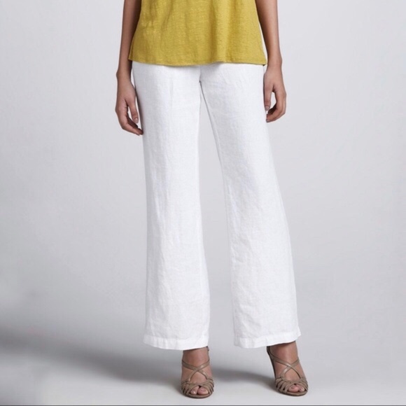 Eileen Fisher White Linen Trouser Zipper Pants - Picture 3 of 7